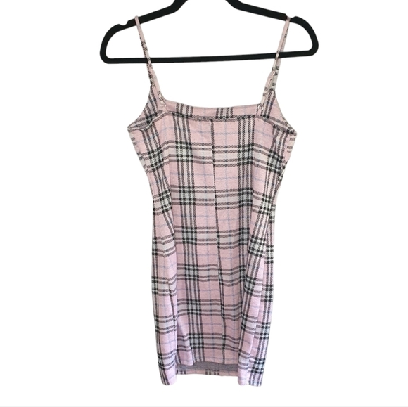EVOLUTIONARY‎ Notch Front Jumper Spaghetti Strap Dress Plaid Pink Womens Jr Sz M - Picture 4 of 9